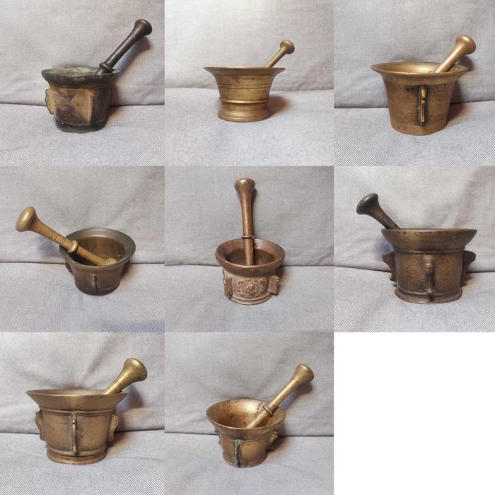 Almofariz -8 peças antigas em bronze -  8 peças