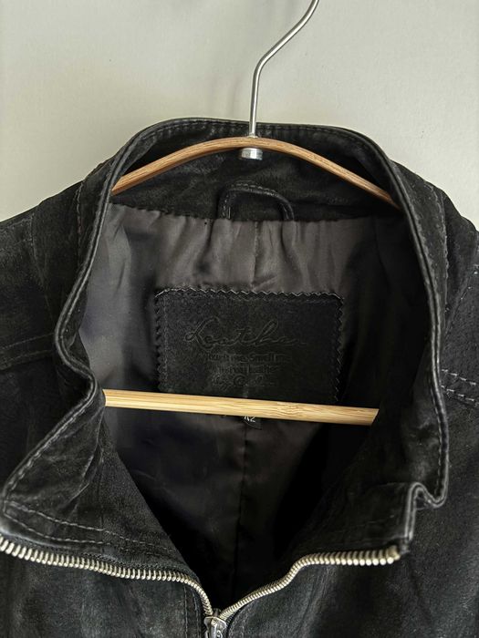 Czarna kurtka skórzana skóra naturalna nubuk biker leather jacket 42