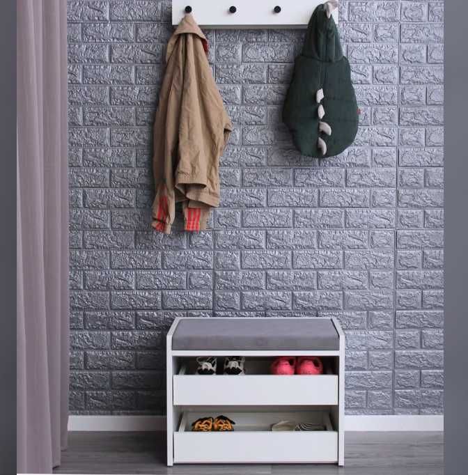 Szafka na buty PUFA siedzisko TAPICEROWANA biała, nowa, mebel.