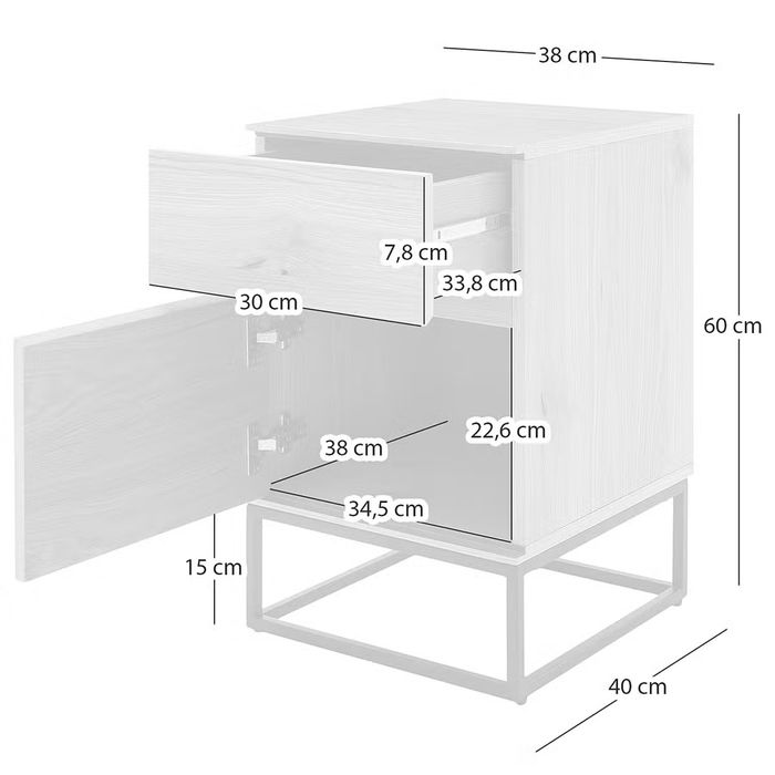 Szafka nocna loft – 2 szuflady, metalowy stelaż