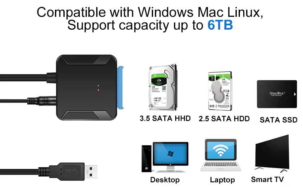 Adapter dla 3.5/2.5 Cal SSD HDD SATA III do USB 3.0 kabel