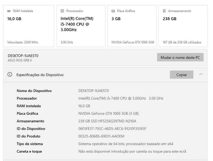 PC Gaming ASUS ROG GR8 II –NVIDIA GTX 1060 3GB - i5  Compacto, Rápido e em Excelente Estado