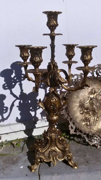 Conj 3 peças vintage 2 candelabro peça centro irrepreensível vend troc