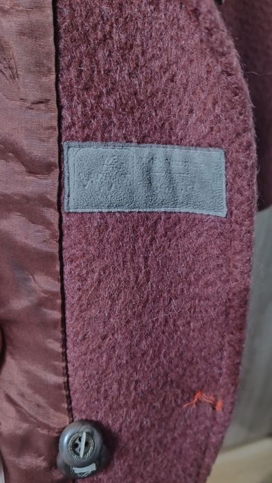 Elegancki bordowy płaszcz 70% wełna i moher rozm 46/48