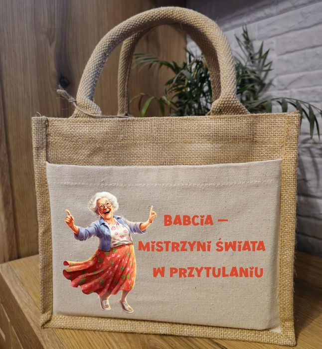 Torba jutowa z kieszonką Dzień Babci