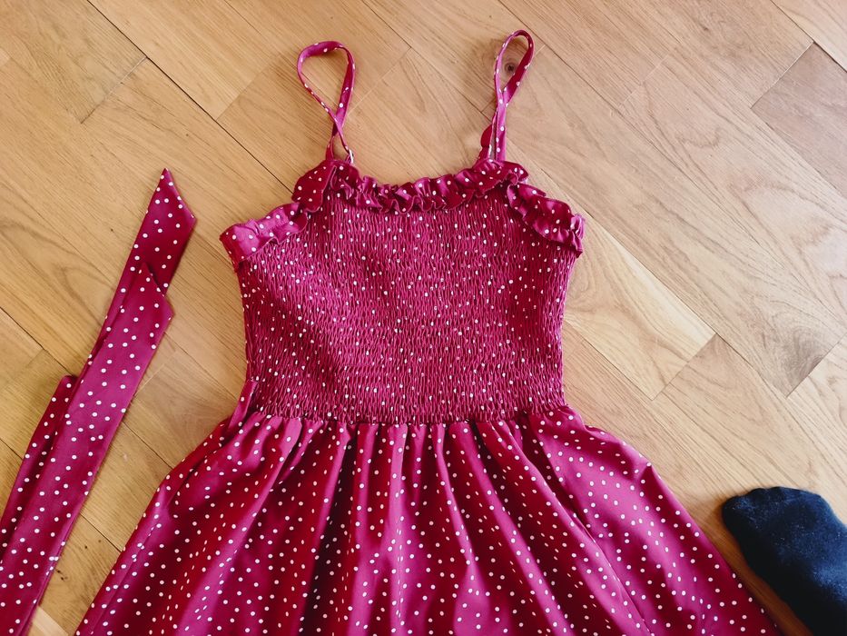 Letnia sukienka midi 36 , S bordowa w kropki