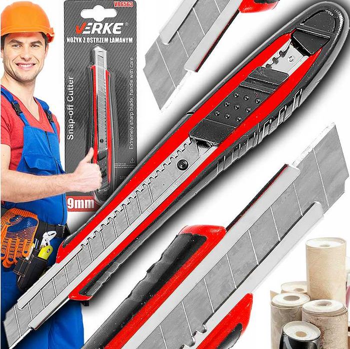 Nóż składany do tapet kartonów taśmy kabli NOŻYK OSTRZE ŁAMANE 9MM