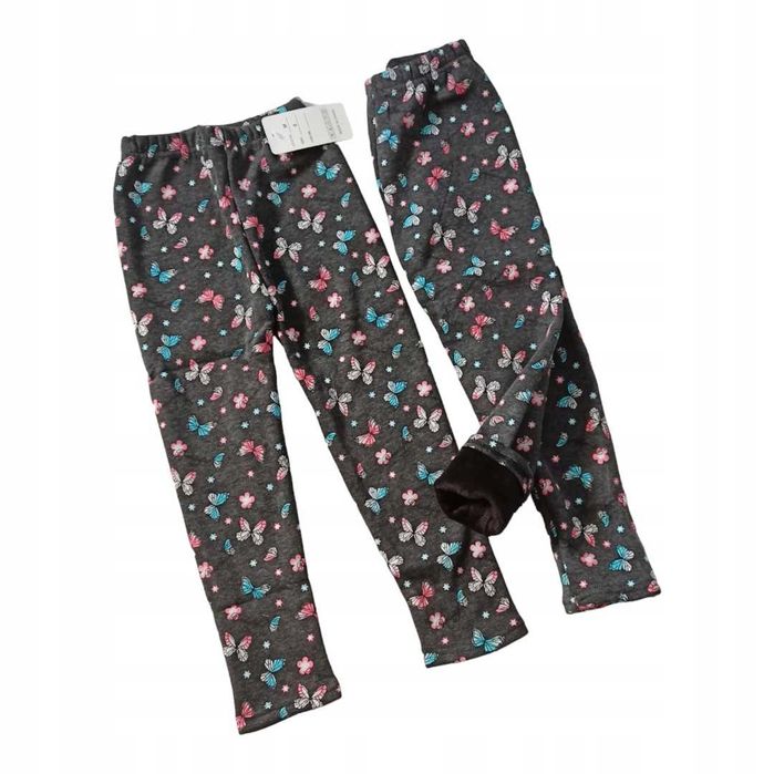 LEGGINSY ocieplane grubym futerkiem GETRY CIEPŁE szare nowe 122-128