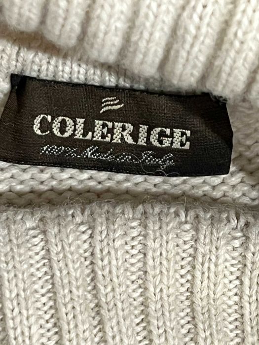 Wełniany męski sweter z golfem gruby, kolor naturalny. Made in Italy
