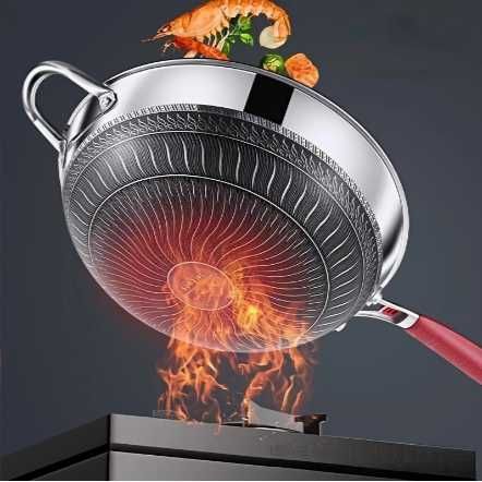 Сковорода wok 34 см из нержавеющей стали SUS 316  с крышкой