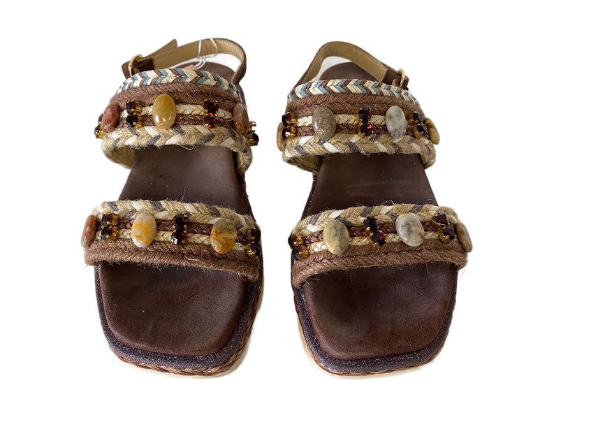 Sandały skórzane kamienie juta boho Alma en Pena 35
