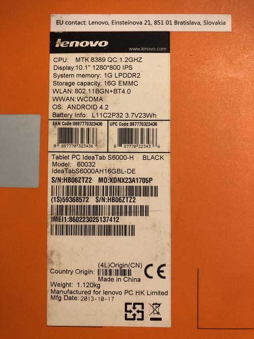 Планше lenovo S6000-H