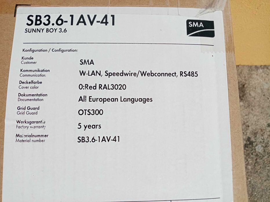 SMA Inversor SB3.6-1AV-41 com Garantia