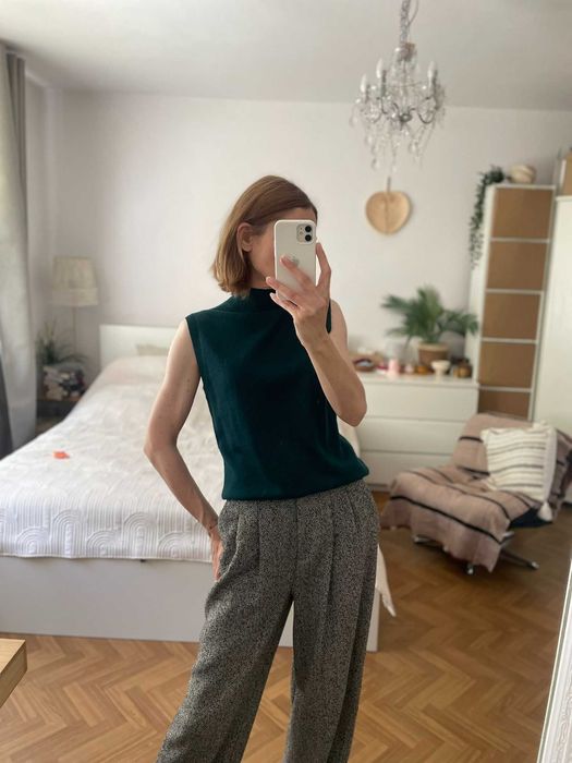 Adagio top dzianinowy sweter zielony szmaragdowy półgolf wełna M 38