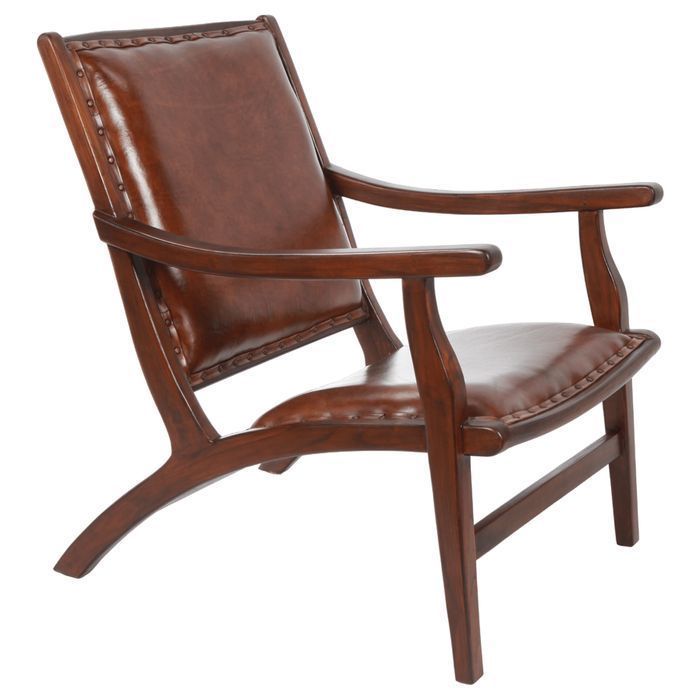 Ręcznie Wykonany Fotel Z Drewna I Skóry W Stylu Retro Loft,Ics744