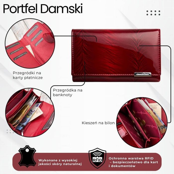 czerwony skórzany portfel damski lakierowany sp-17-rd