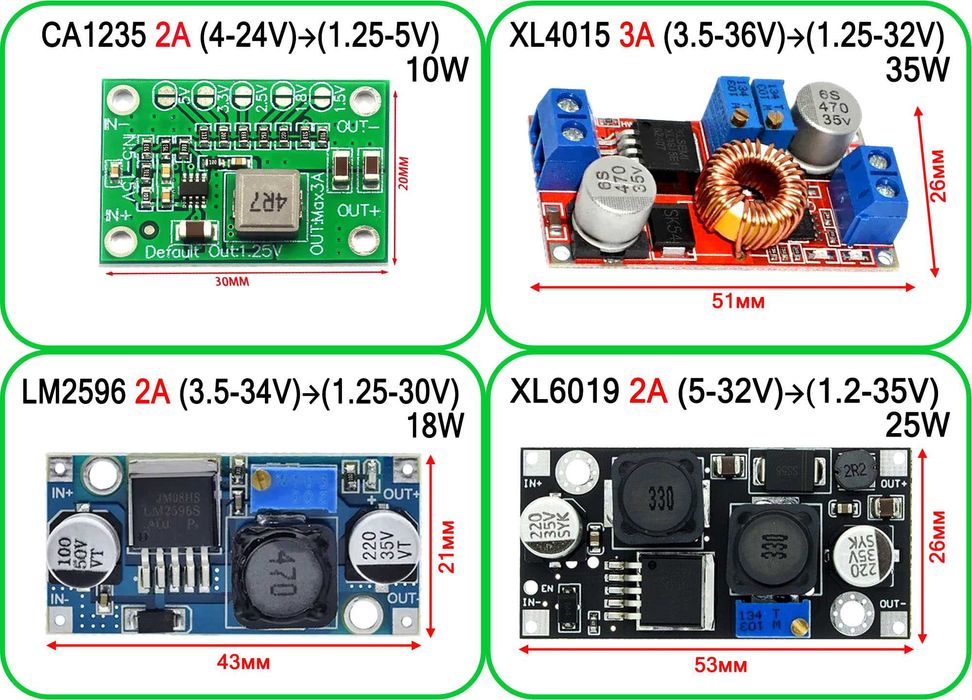 DC-DC Понижаючий модуль CA1235 LM2596 XL4015  XL4016  XL6019