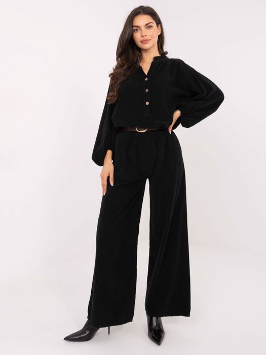 Czarne sztruksowe spodnie ITALY MODA – szerokie nogawki i kieszenie