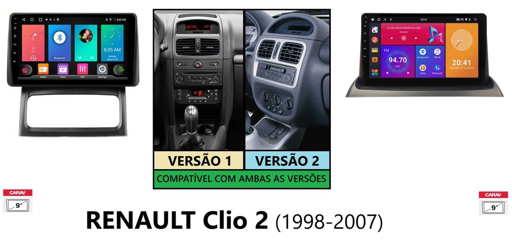 Rádio 2DIN 9" • Renault Clio 2 II • (1998 a 2007) • Android [4+64GB]
