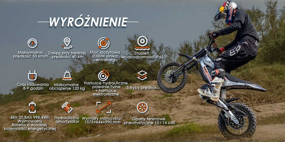 KuKirin X1 Elektryczny Motocykl Crossowy | Zasięg 40km | Silnik 1000W