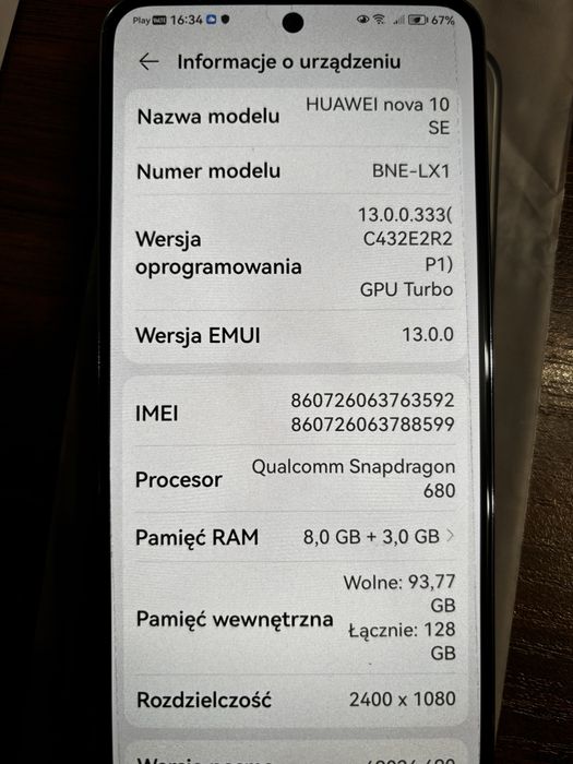 Huawey Nova 10 Se LTE