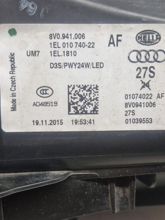 audi a3 s3 rs3 8v lampa prawa przód 8v0941006
