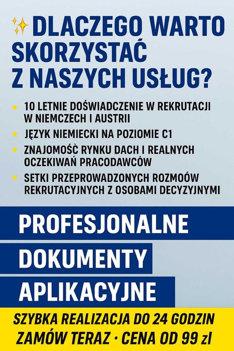 Profesjonalne CV I List motywacyjny po niemiecku, praca w Niemczech.