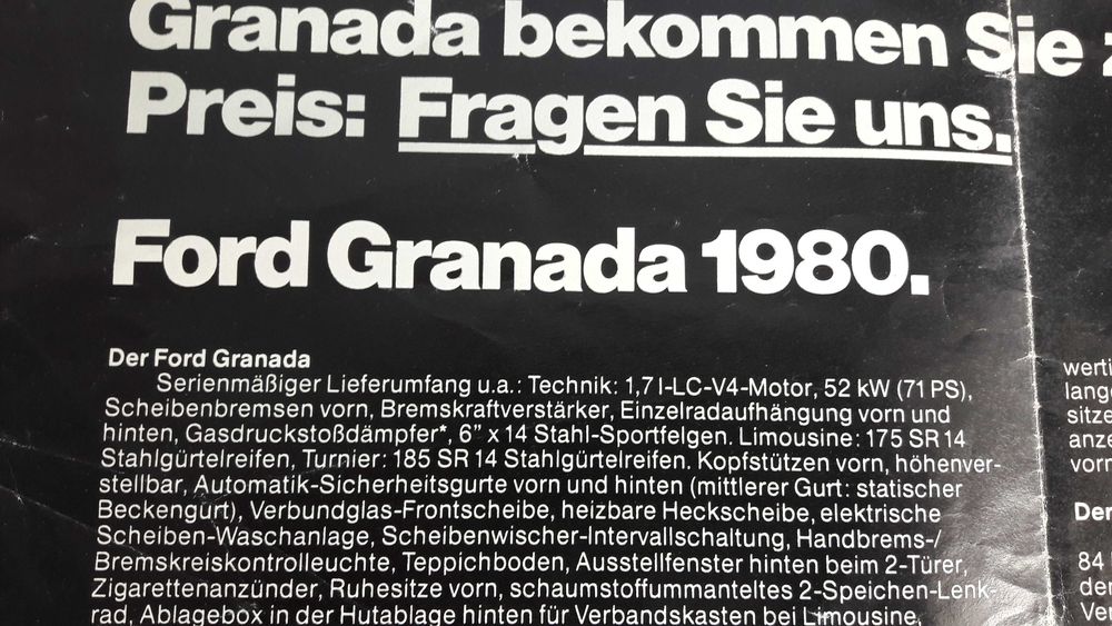Prospekt rozkładowy Ford Granada 1980