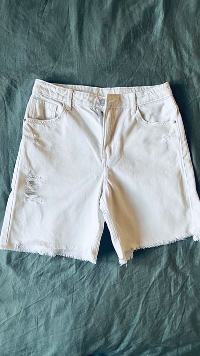 H&M dżinsowe szorty bermudy 158 cm 12 13 przetarcia krótkie spodenki