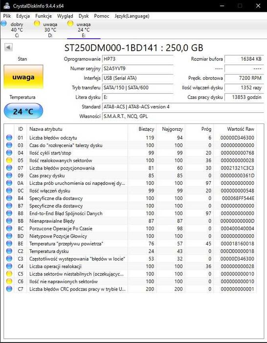 Dysk HDD 160/240/250/500GB