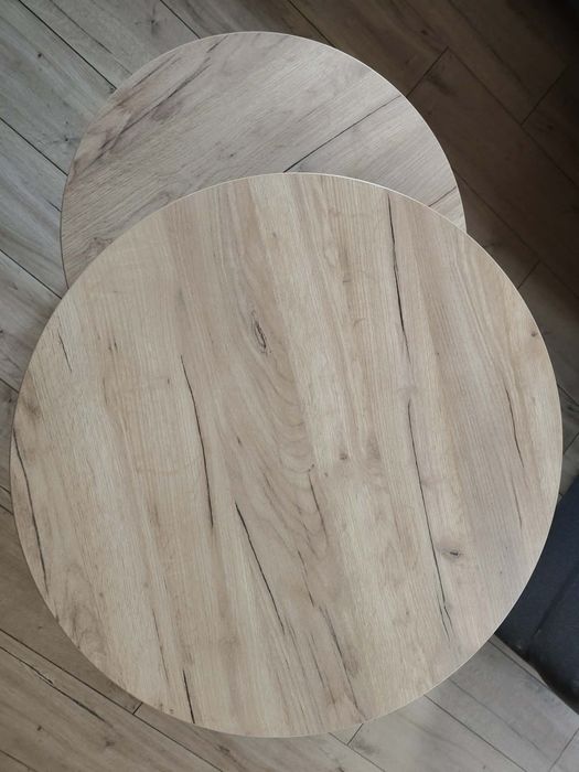 Nowoczesne stoliki kawowe 2w1 – dąb/czarny metal – komplet  75/58 cm