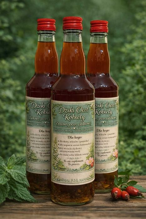 Ziołowy Ocet Jabłkowy 0,5L x 4 szt ( 2 litry ) – Naturalny, Rzemieślniczy, Niefiltrowany