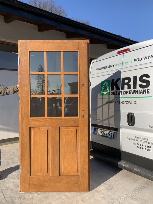 Drzwi zewnętrzne drewniane Angielskie złoty dąb Na każdy wymiar Montaż