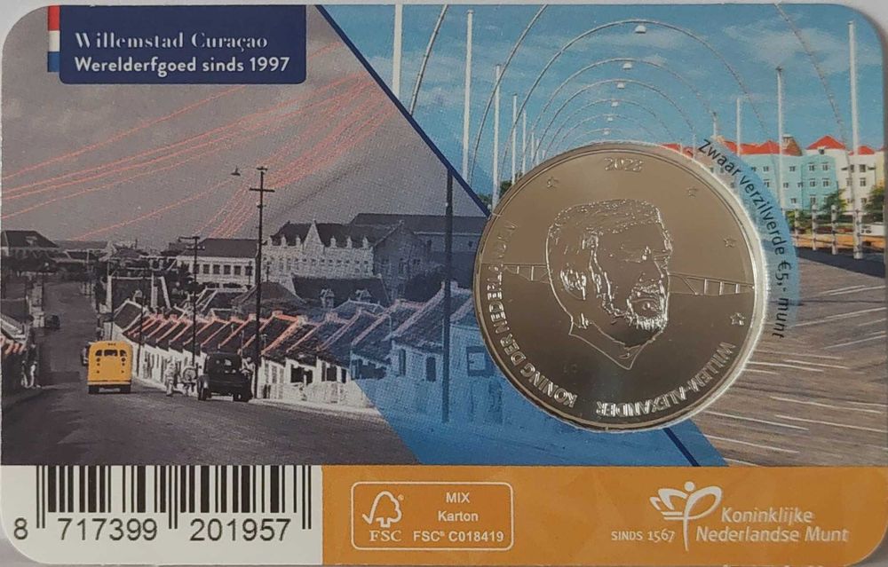 Moeda 5 € Prata-Patrimônio Mundial da UNESCO Área Histórica Willemstad