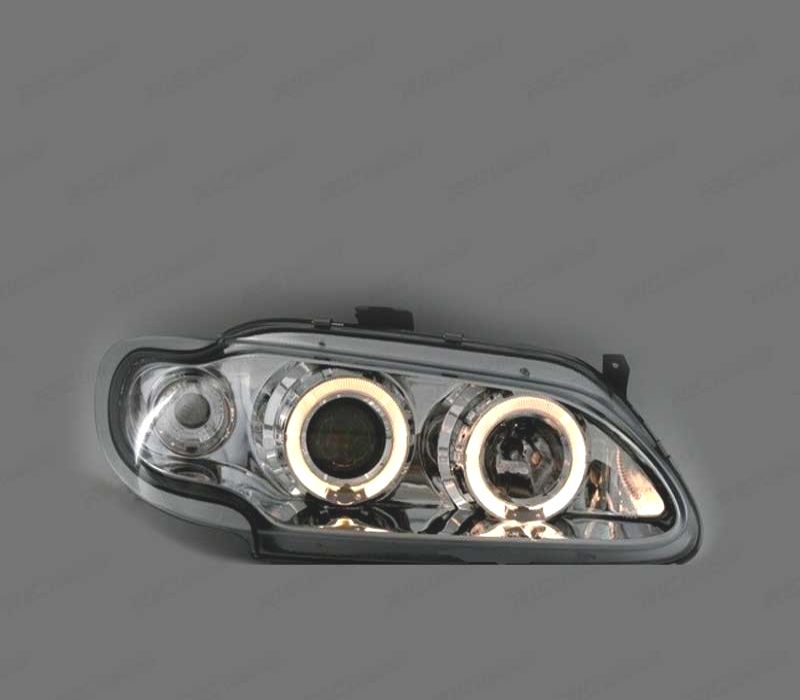 FARÓIS FRONTAIS ANGEL EYES RENAULT MEGANE 1 96-99. FUNDO CROMADO