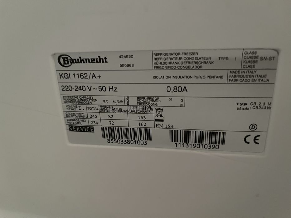 Lodowka Bauknecht  pod zabudowe ! Okazja