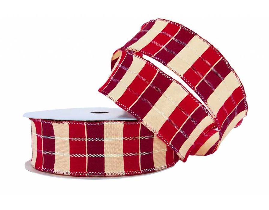 Wstążka tkana "wiosenna kratka" 4cm/10m