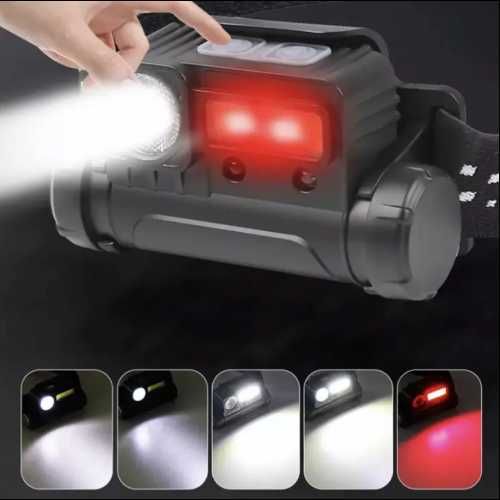 Ліхтар налобний акумуляторний з датчиком руху та червоним світлом