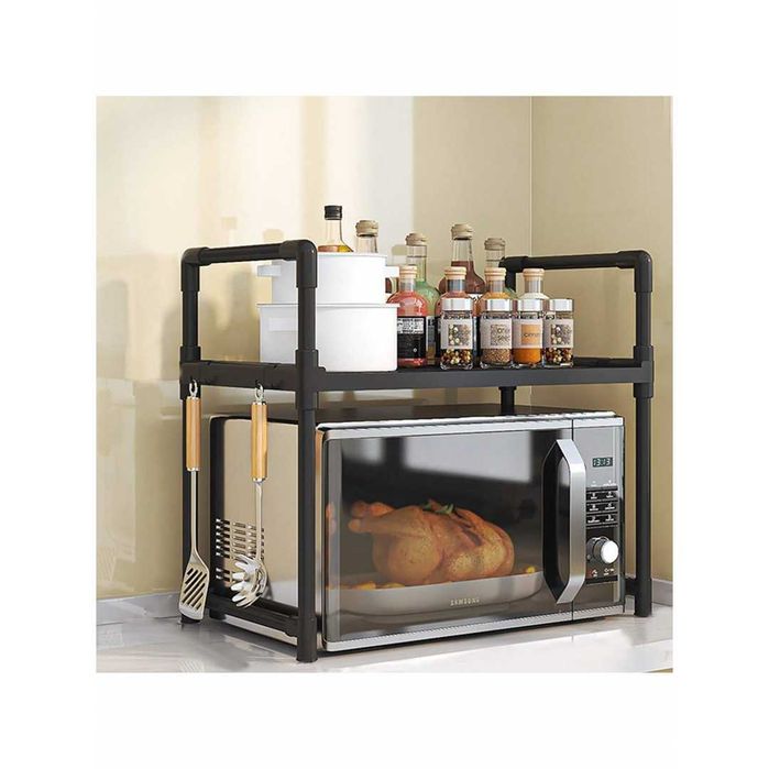 кухонний стелаж під мікрохвильову піч з полицею для посуду спецій
