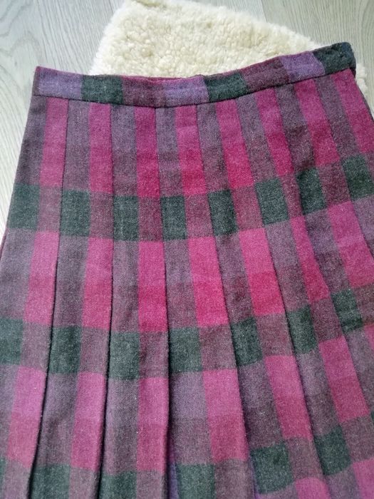 Handmade układana wiosenna spódnica midi godet krata classic Vintage M