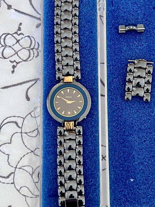 Relogio H Stern feminino, safira, ouro, pulseira titaneo, 1993 c/fat