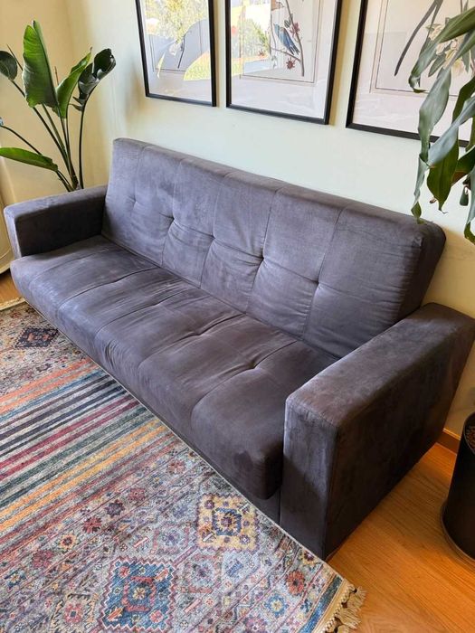 Grey Blue Velvet Sleeper Couch with Storage