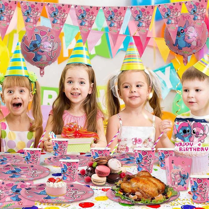 Zestaw talerzyki kubki urodzinowe Stich i Angel Lilo dla dzieci 71 elementów