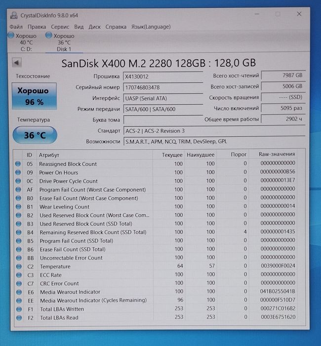 Western Digital PC SN520 M.2 NVMe SSD 256GB, Intel 600P Series M.2 NVMe 256GB, Sandisk X400 M.2 SATA 128GB
