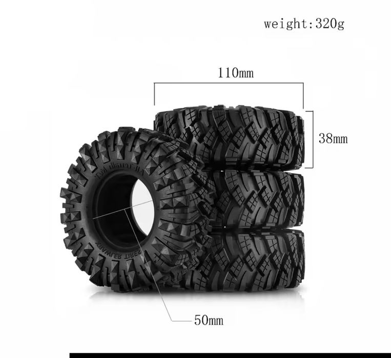 1.9" 110x38mm 4 opony do modelu rc 1:10 TRX SCX MST FMS AMEWI YIKONG