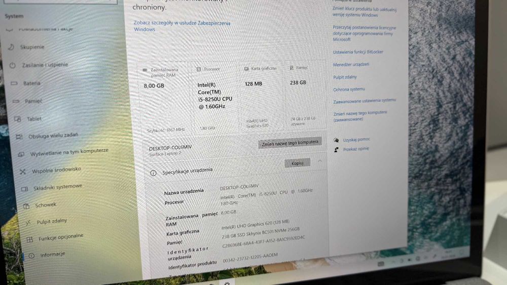 Laptop Dotykowy Microsoft Surface 2 Model 1769 8GB Ram i5-8250U 256GB