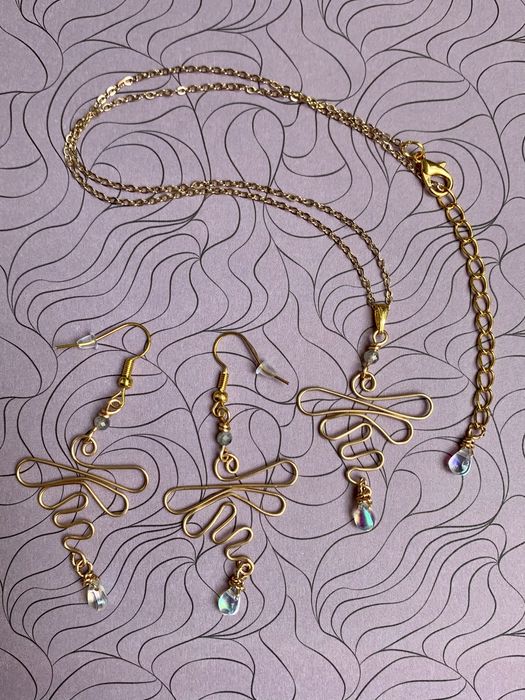 Zestaw biżuterii handmade z ważką i labladorytem