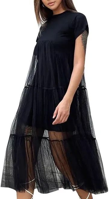 Елегантна сукня-футболка від TWOTWINSTYLE Patchwork Mesh