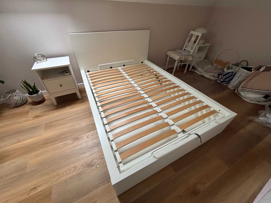 Łóżko_Stelaż_IKEA MALM 140×200 cm z pojemnikiem – biały – Stan Bardzo Dobry!