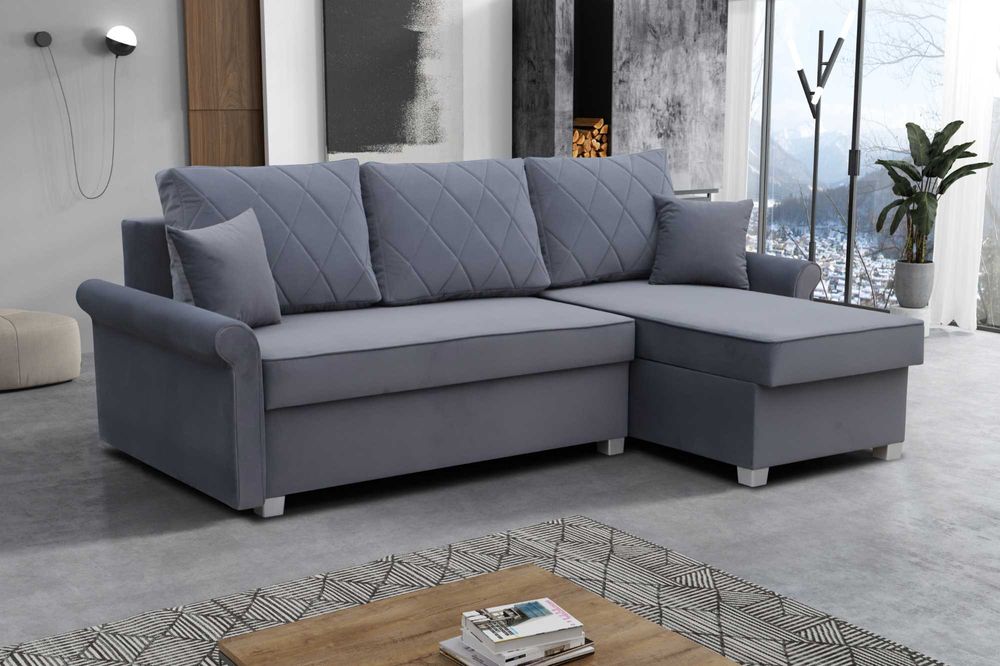 Pikowany narożnik z funkcją spania CLEO + 2 pojemniki na pościel!